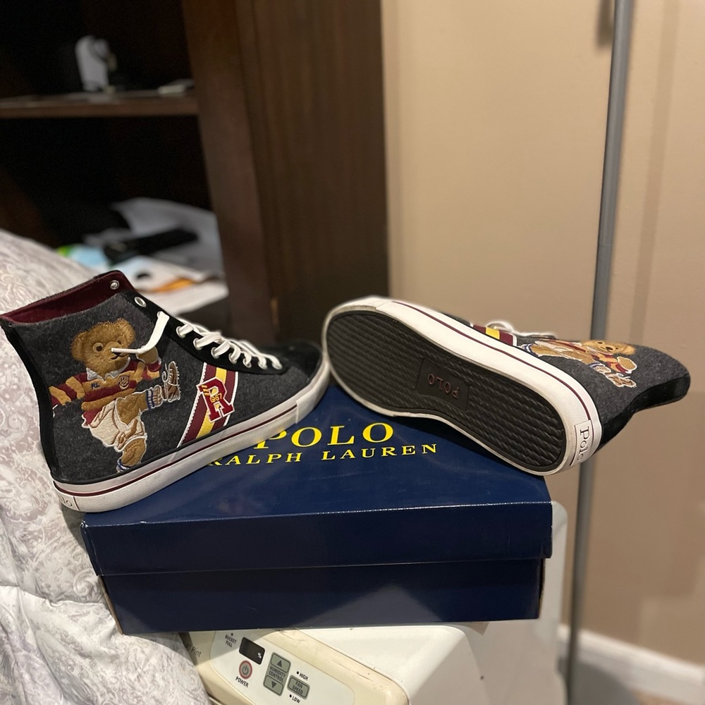 Grey Ralph Lauren Polo Ruby Bear Sneakers, Size 10.5